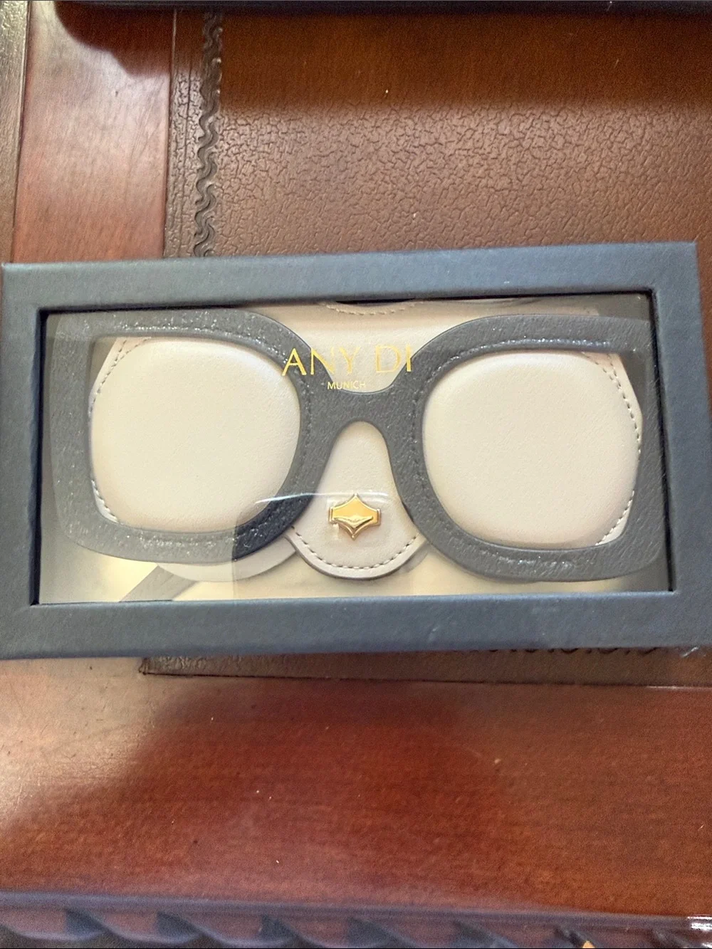 Beige Leather Sunglasses Case with Black Accent